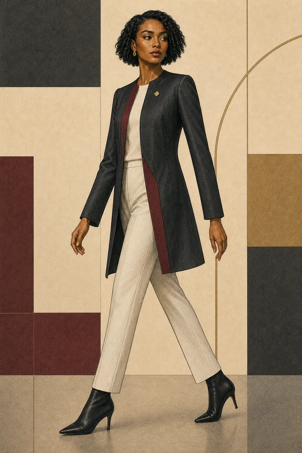 Original Dramatic Classic collection fashion illustration with a complete editorial look