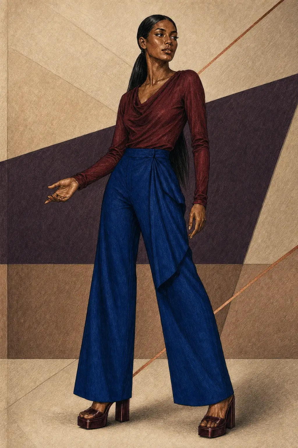 Original Soft Dramatic collection fashion illustration with a complete editorial look