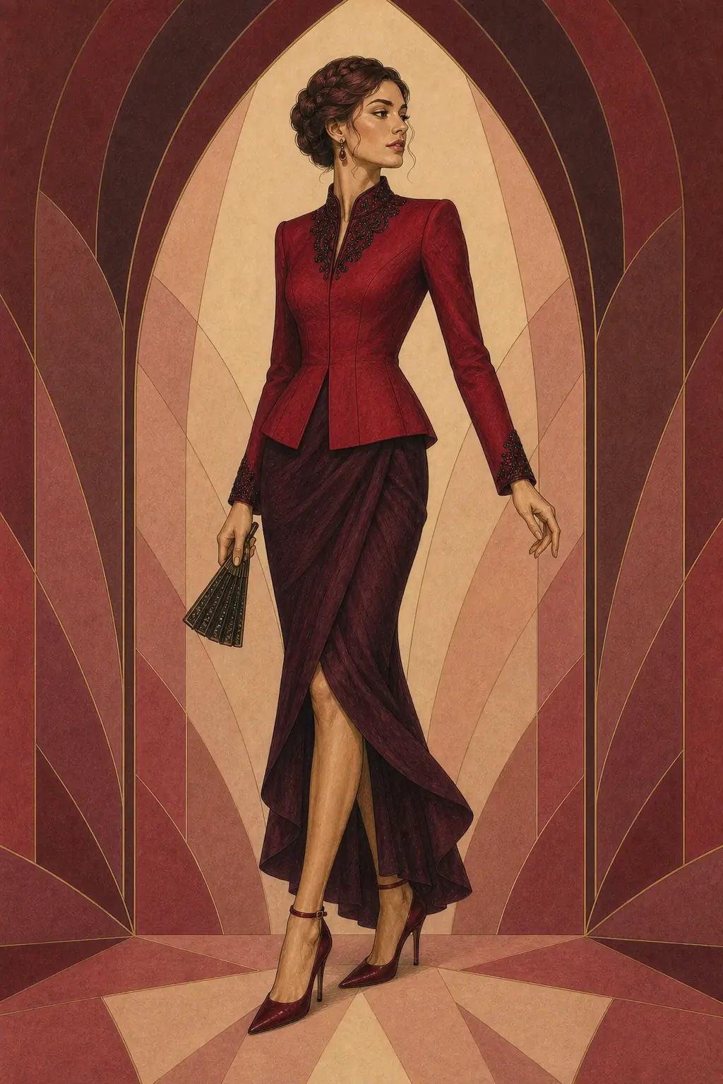 Original Theatrical Romantic collection fashion illustration with a complete editorial look